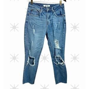 Vintage Almost Famous Distressed Torn Jeans Sz 3 Raw Hem Straight Leg 27" Inseam